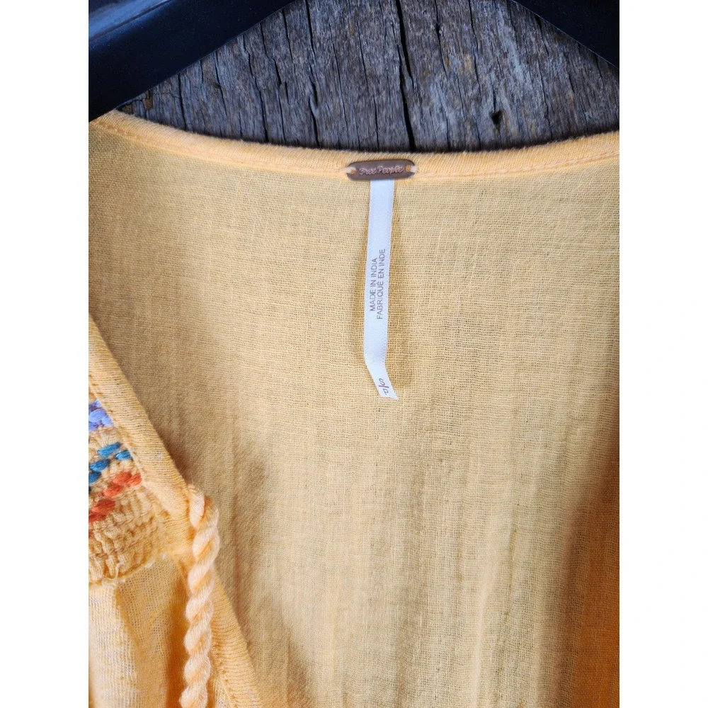 Free People Shirt Embroidered Boho Peasant Blouse Oversized Top OS